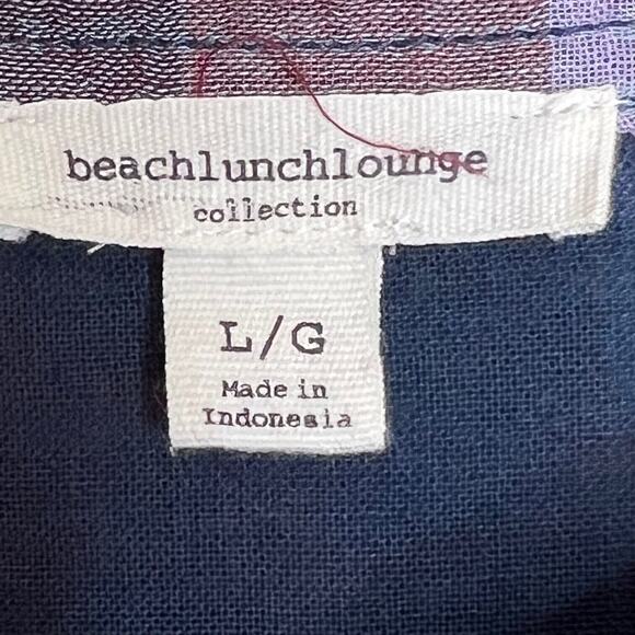 BeachLunchLounge Womens Button Up Shirt Large Blue Pink Plaid Frayed Hem Cotton - Picture 5 of 6